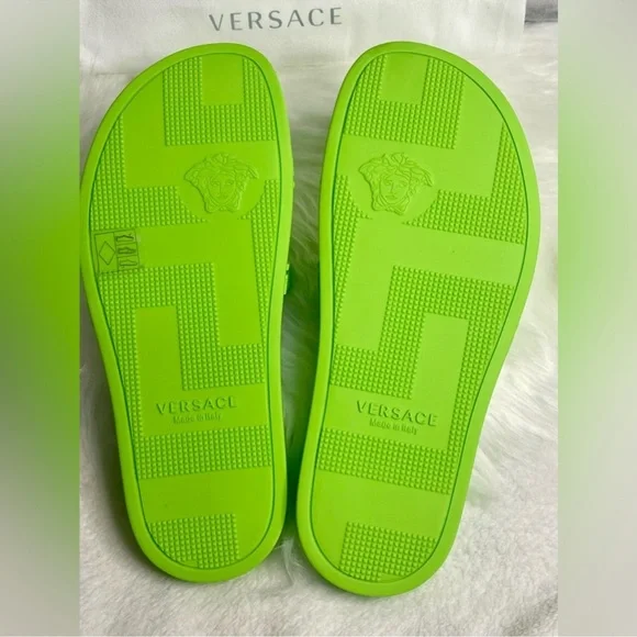 New Versace Women's Green Neon Medusa Head Embossed Slippers - Picture 4 of 11